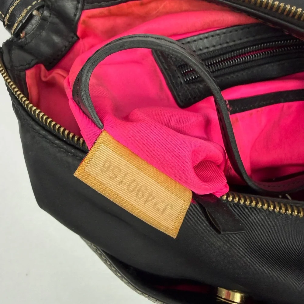 DOONEY & BOURKE Black Nylon Hobo Shoulder Bag Leather trim pink lining READ‎